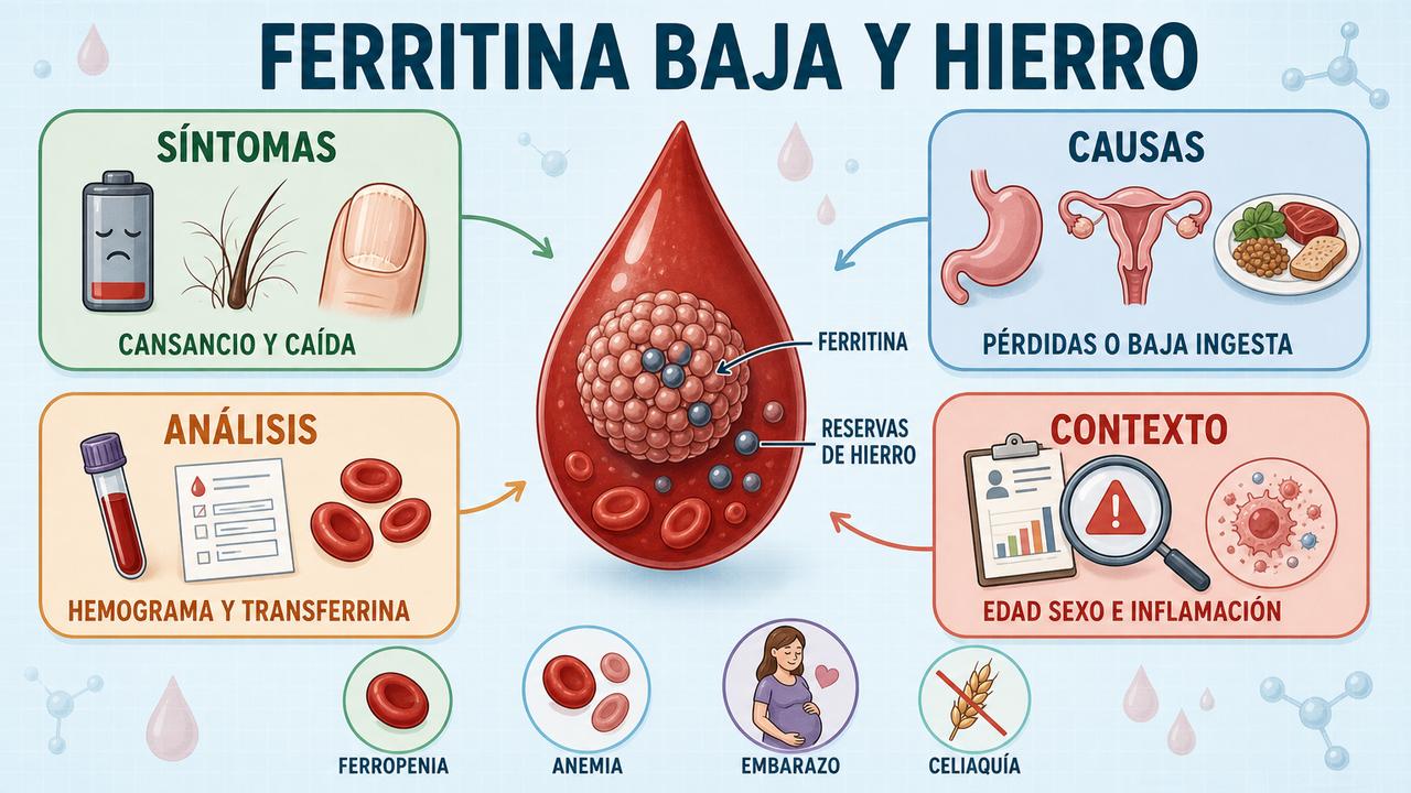 Síntomas, causas, análisis y contexto para interpretar una ferritina baja.