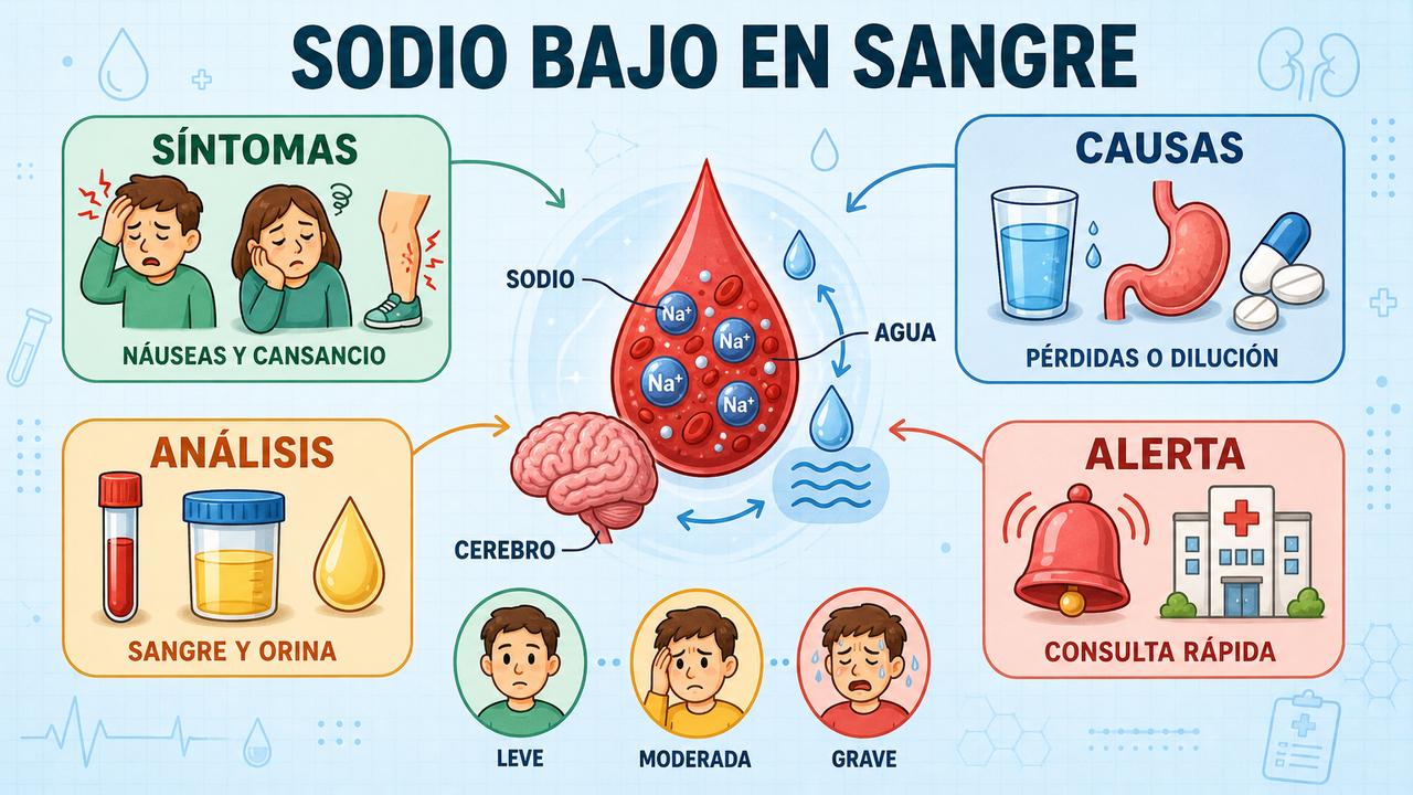 Síntomas, causas, análisis y señales de alerta de la hiponatremia.