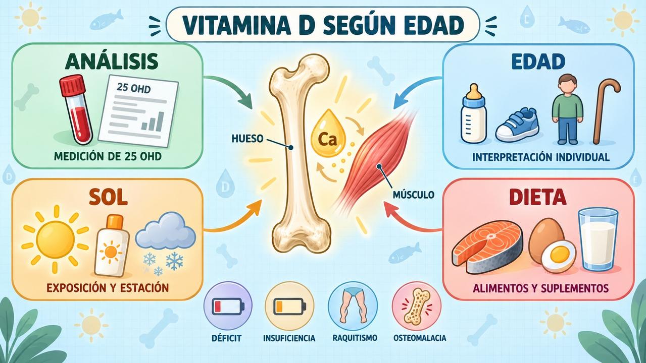 Análisis, edad, sol y dieta orientan la lectura de vitamina D.