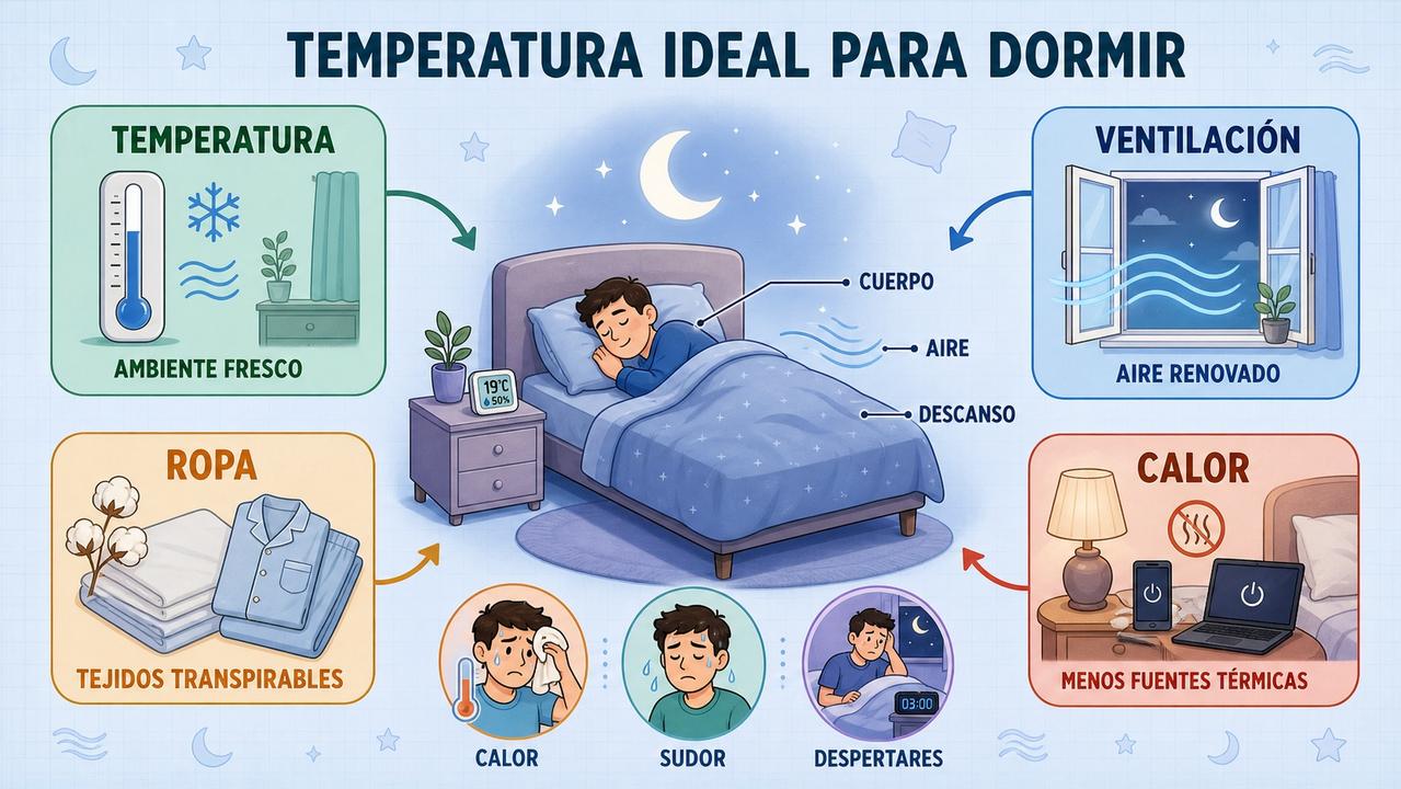 Temperatura, ventilación, ropa ligera y menos calor mejoran el descanso nocturno.