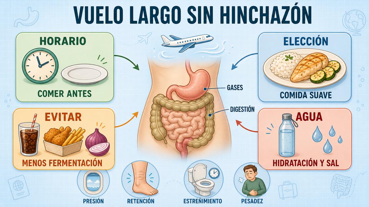 Horario, comida suave, menos fermentación e hidratación para viajar con menos molestias.