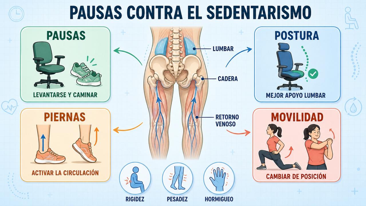 Pausas, postura, piernas y movilidad ayudan a reducir los efectos del sedentarismo.