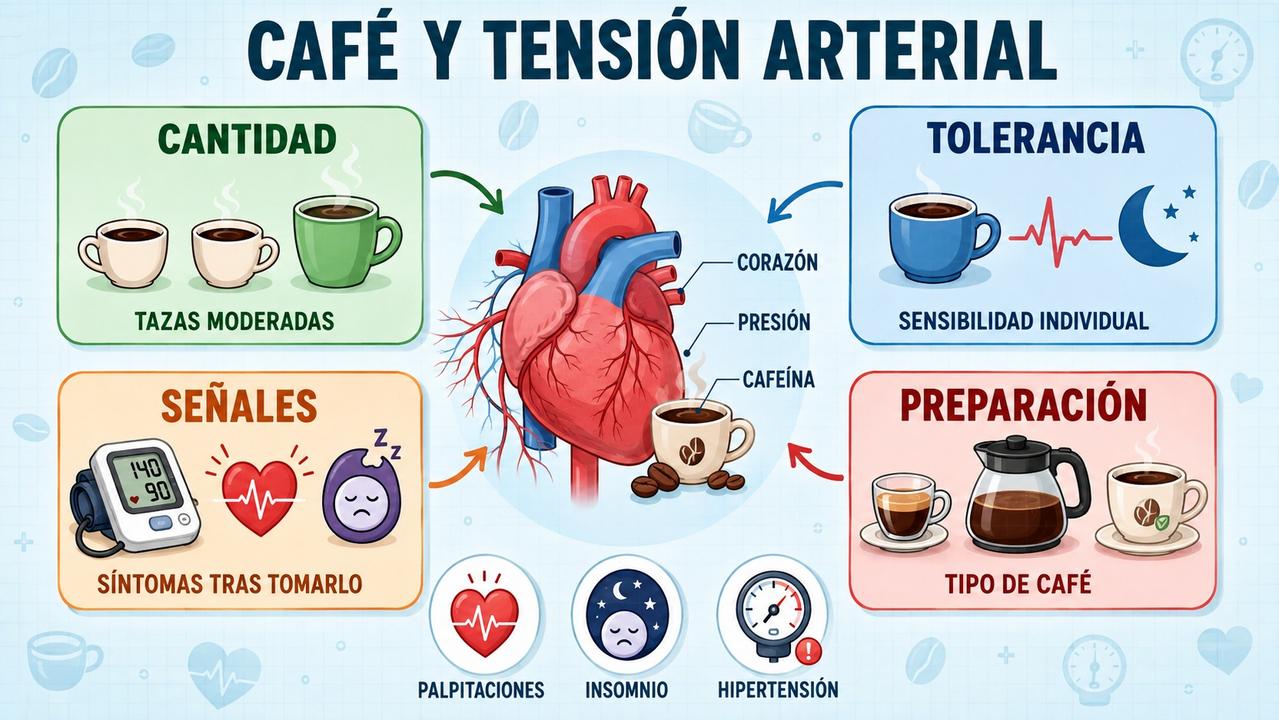 Cantidad, tolerancia, señales y preparación influyen en café, corazón y tensión.