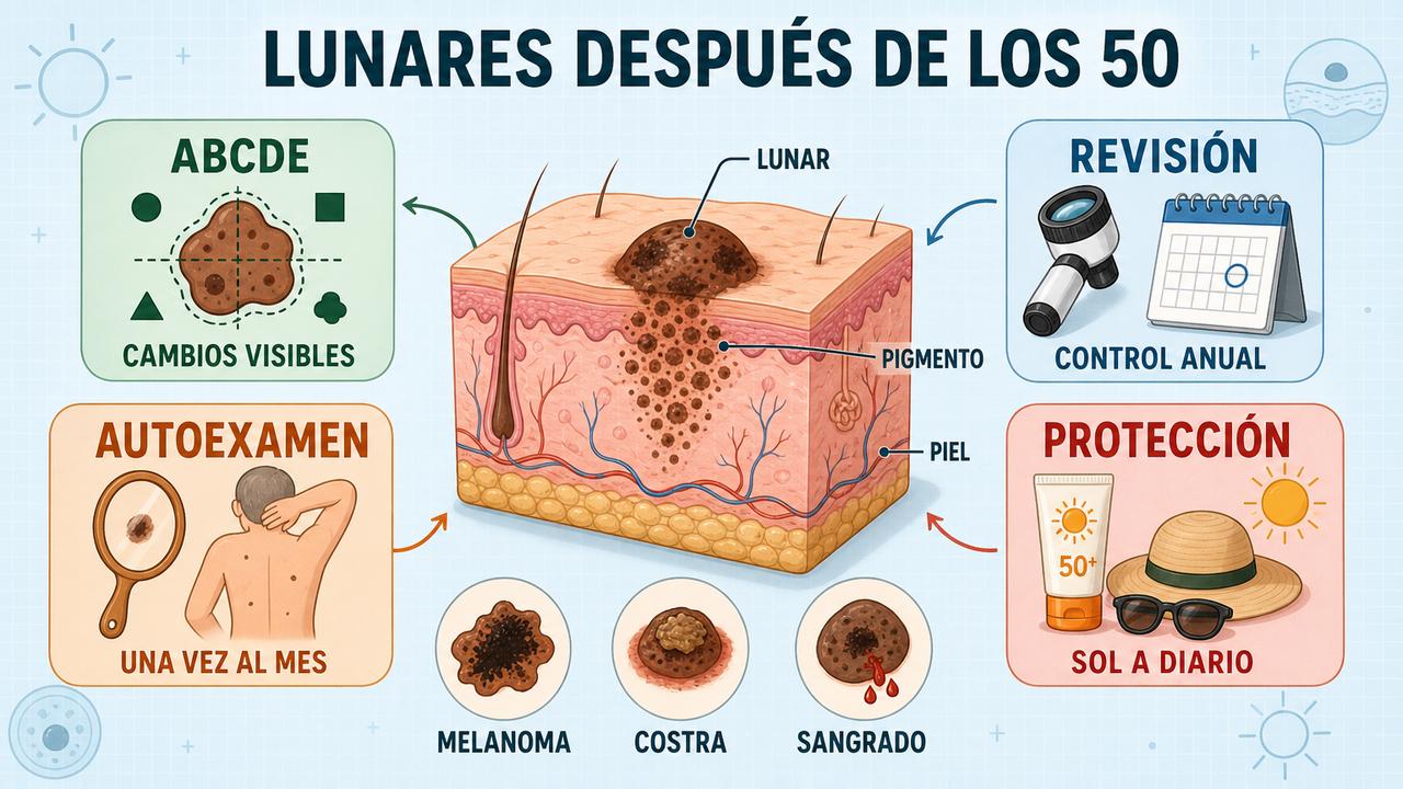 ABCDE, autoexamen, revisión y protección solar forman los pilares de vigilancia.