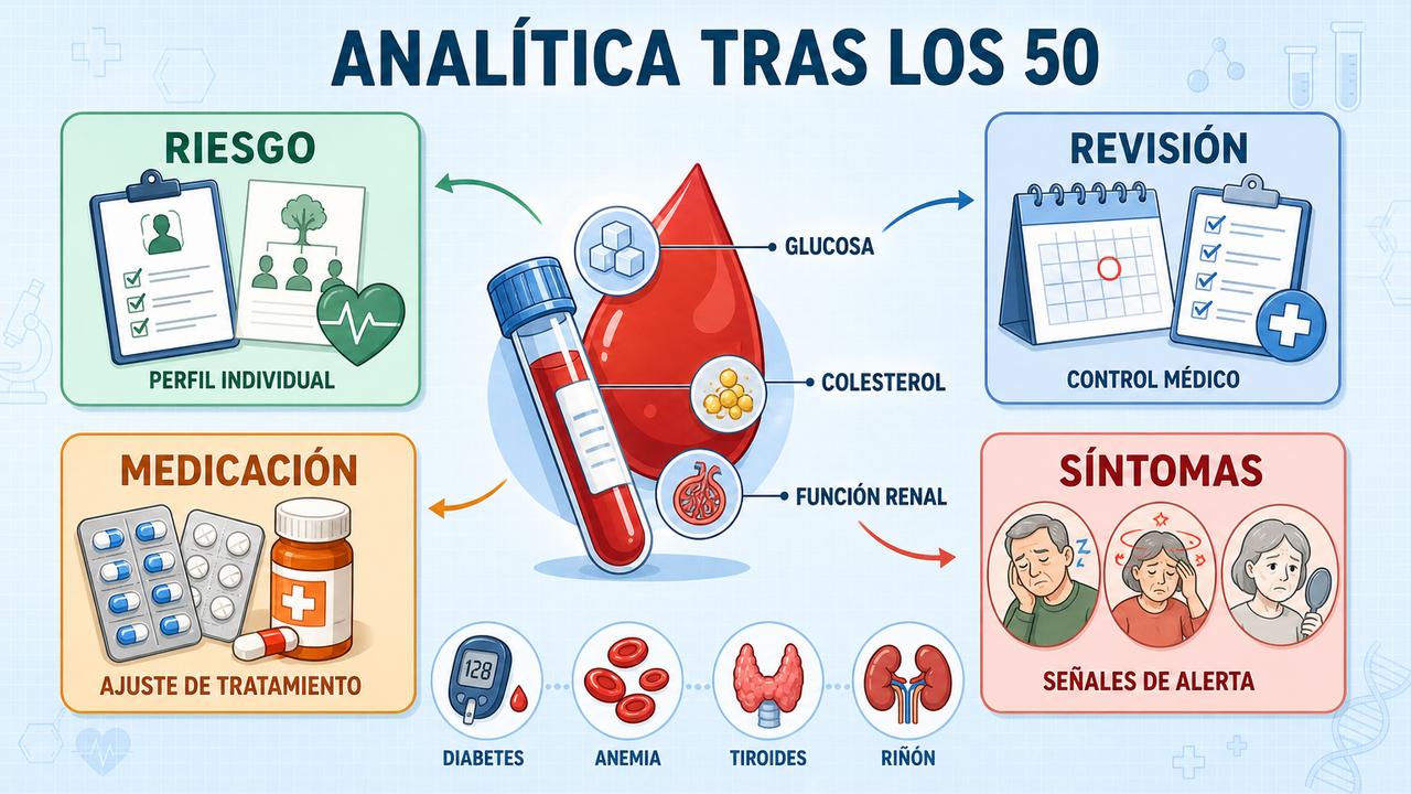 Riesgo, revisión, medicación y síntomas orientan la frecuencia de los análisis.