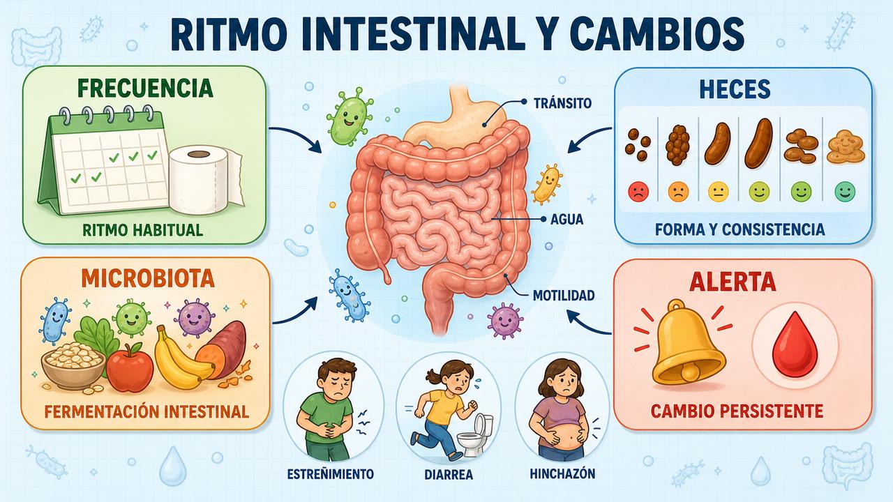 Frecuencia, consistencia, microbiota y señales de alarma orientan el tránsito intestinal.