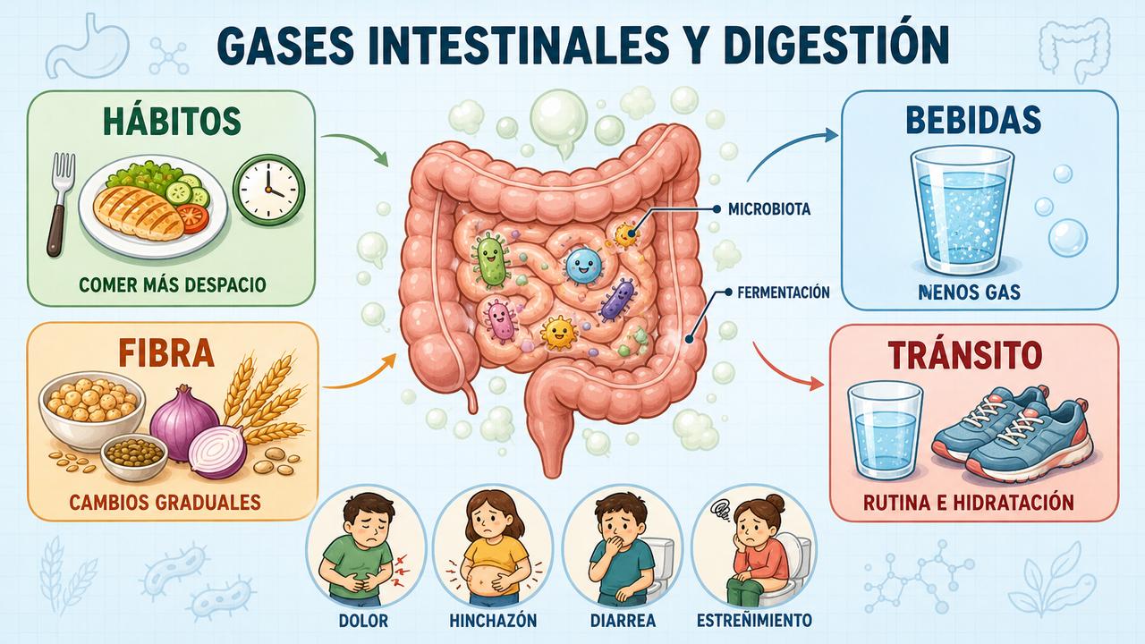 Hábitos, bebidas, fibra y tránsito influyen en los gases intestinales.