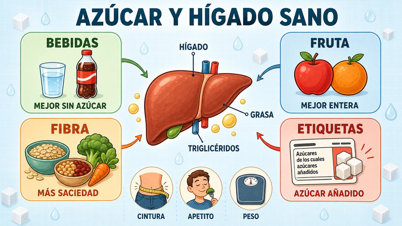 Bebidas, fruta, fibra y etiquetas para vigilar mejor el azúcar añadido.
