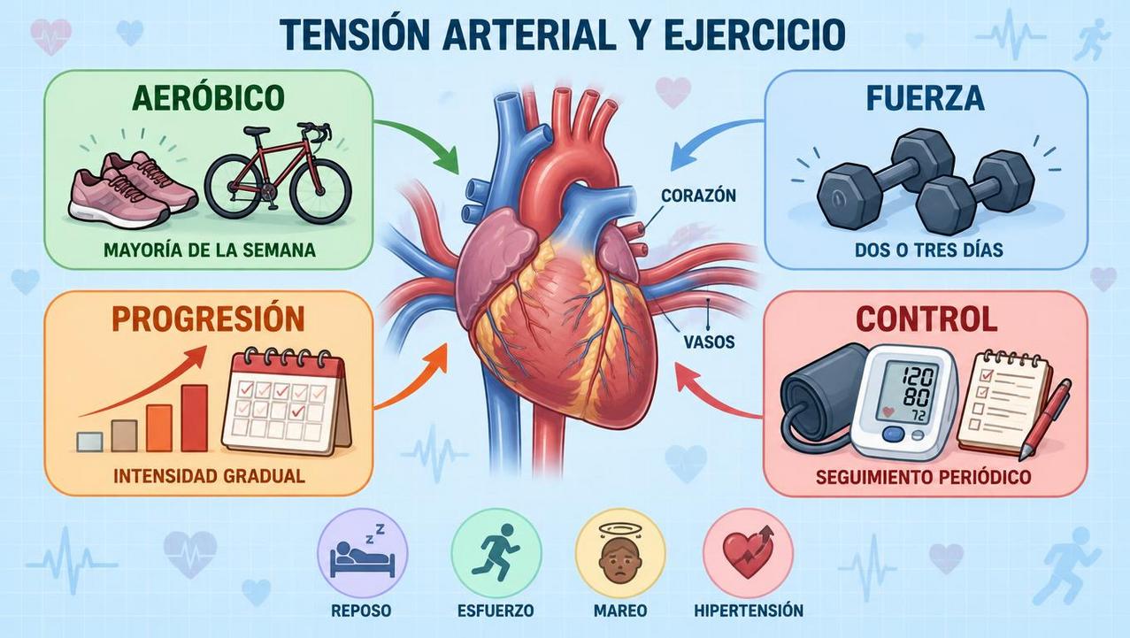 Aeróbico, fuerza, progresión y control ayudan a sostener mejor la presión.