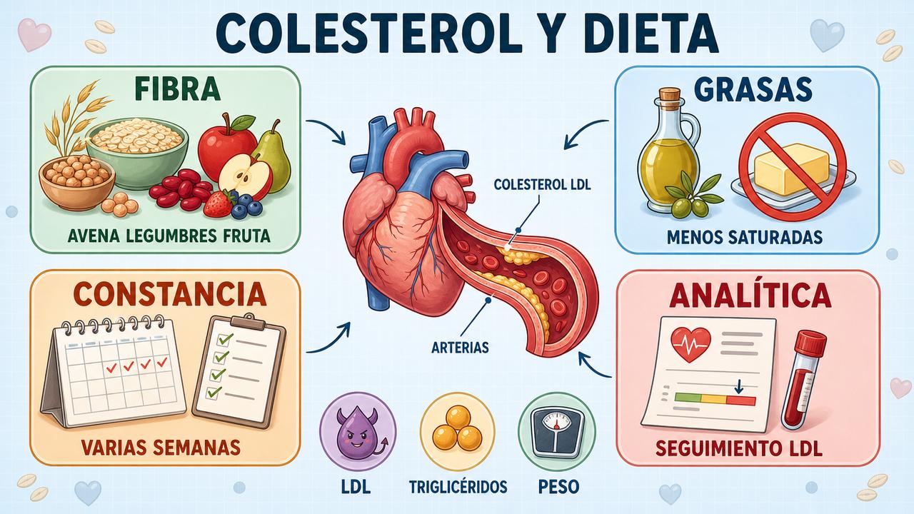 Fibra, menos saturadas, constancia y analítica guían la bajada del colesterol.
