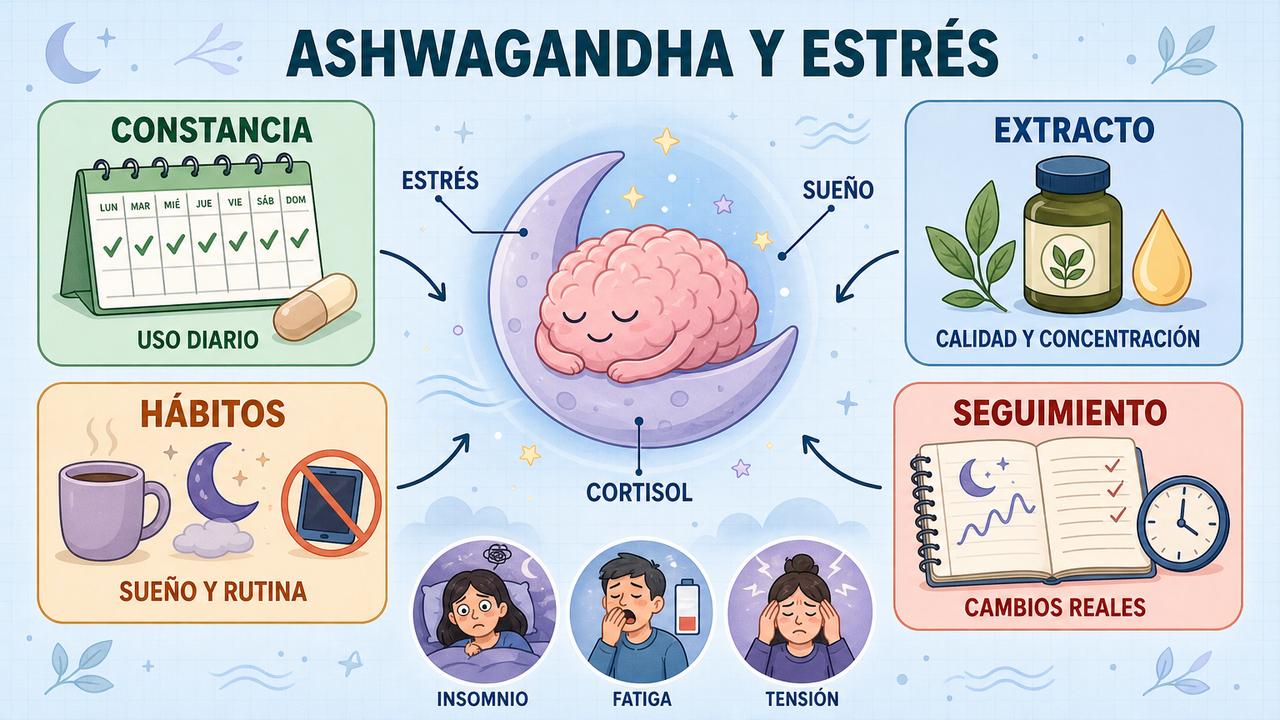 Constancia, extracto, hábitos y seguimiento marcan la respuesta de la ashwagandha.