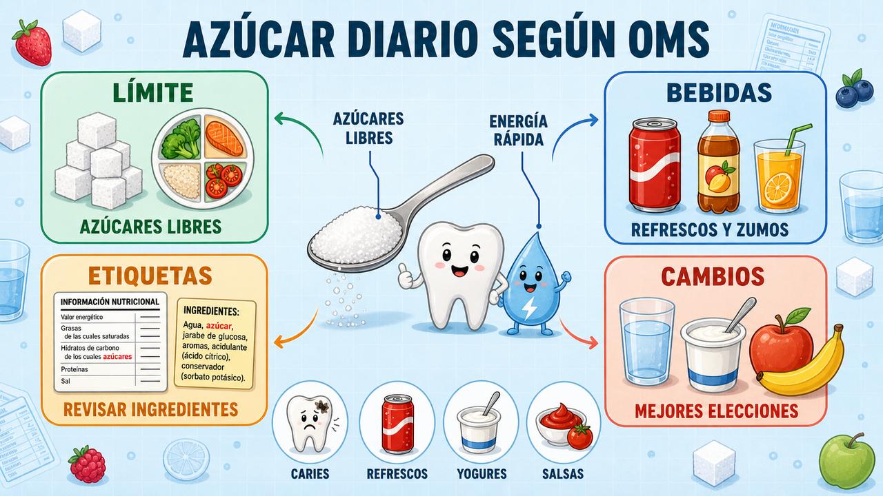 Límite, bebidas, etiquetas y cambios prácticos para reducir azúcares libres.