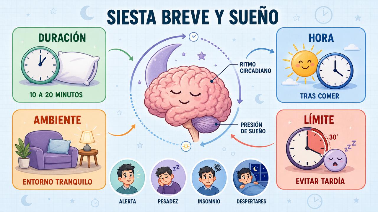 Duración, horario, ambiente y límites para una siesta compatible con el sueño nocturno.
