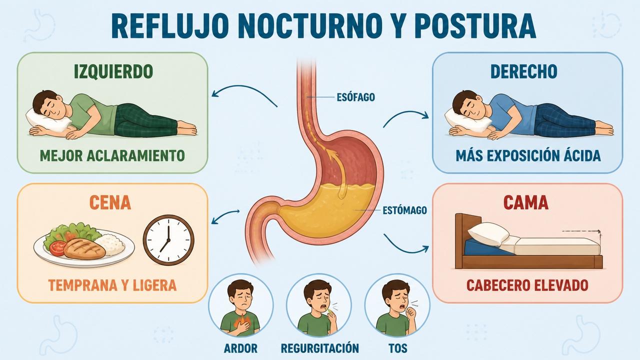 Postura, cena, lado izquierdo y cabecero elevado ayudan frente al reflujo.