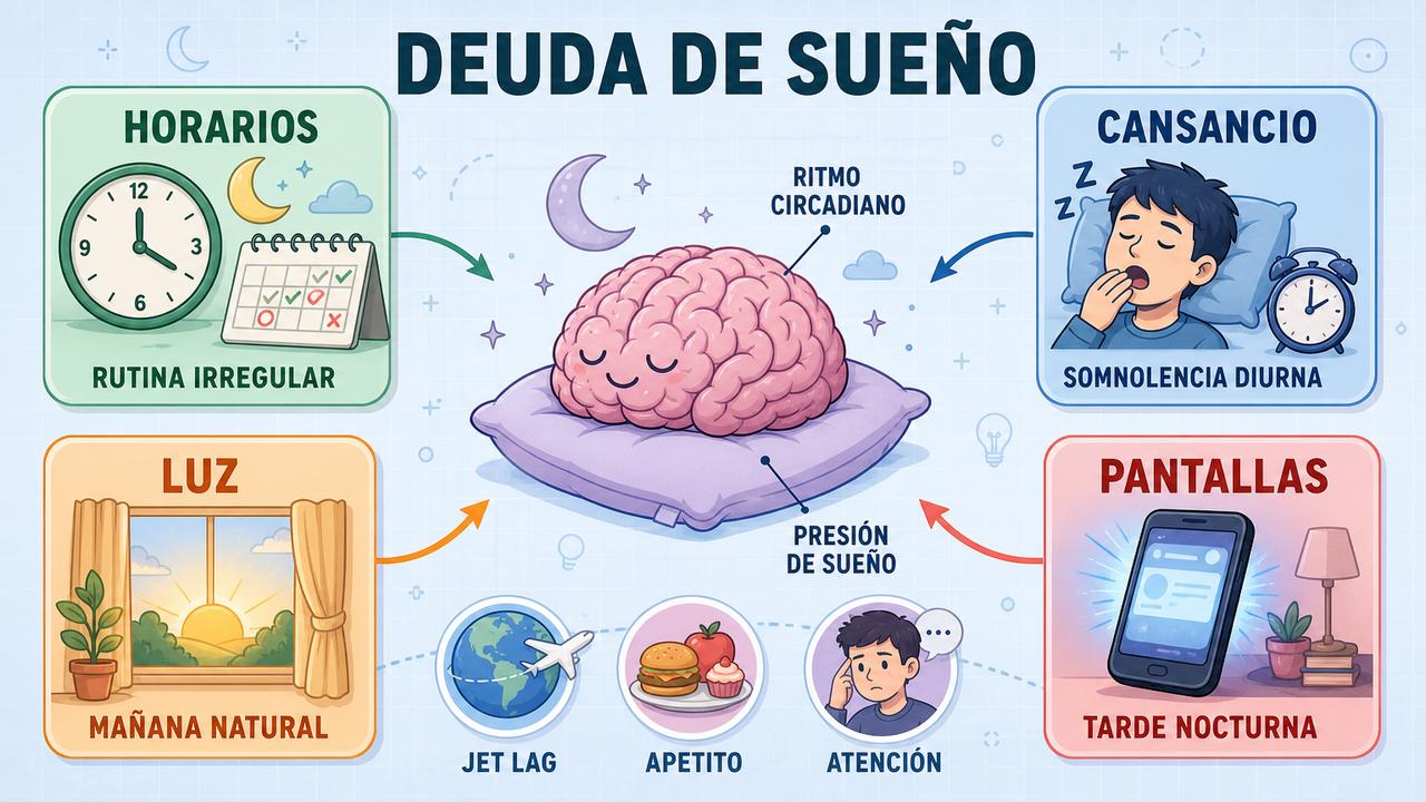 Horarios, cansancio, luz y pantallas influyen en la deuda de sueño.