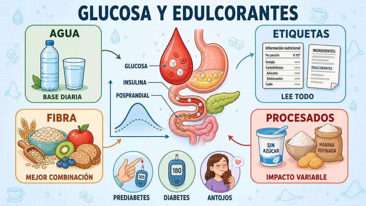Agua, etiquetas, fibra y procesados marcan la respuesta de la glucosa.