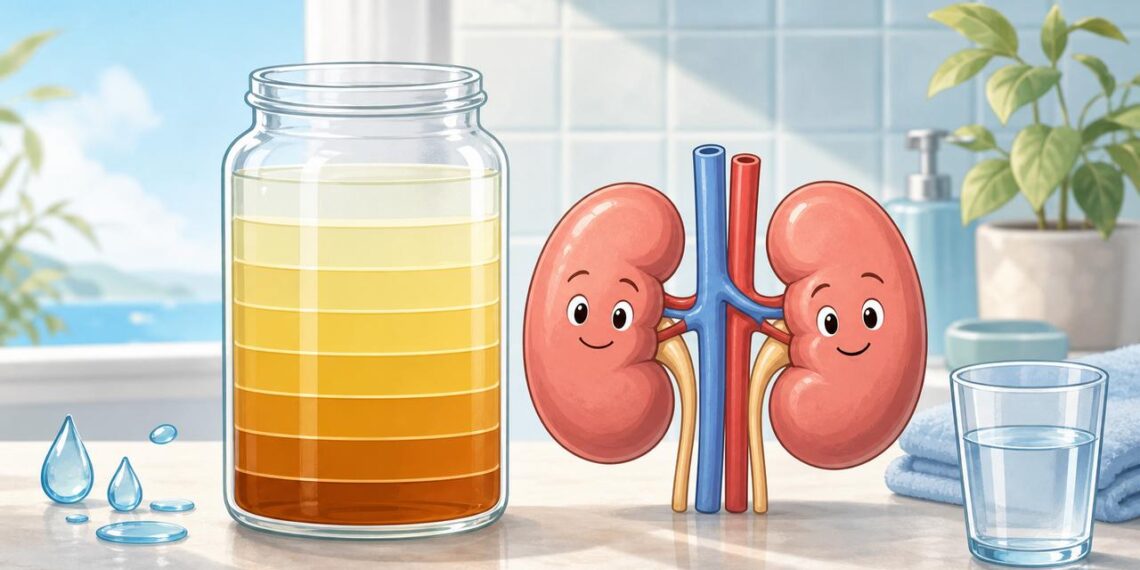 El color de la orina orienta sobre hidratación y salud renal.