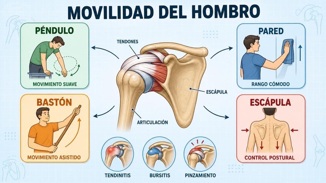Péndulo, pared, bastón y escápula como pilares para recuperar movilidad.