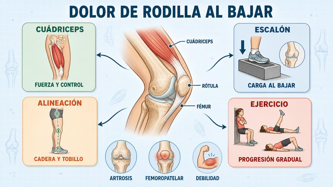 Cuádriceps, carga, alineación y ejercicio explican este dolor de rodilla.