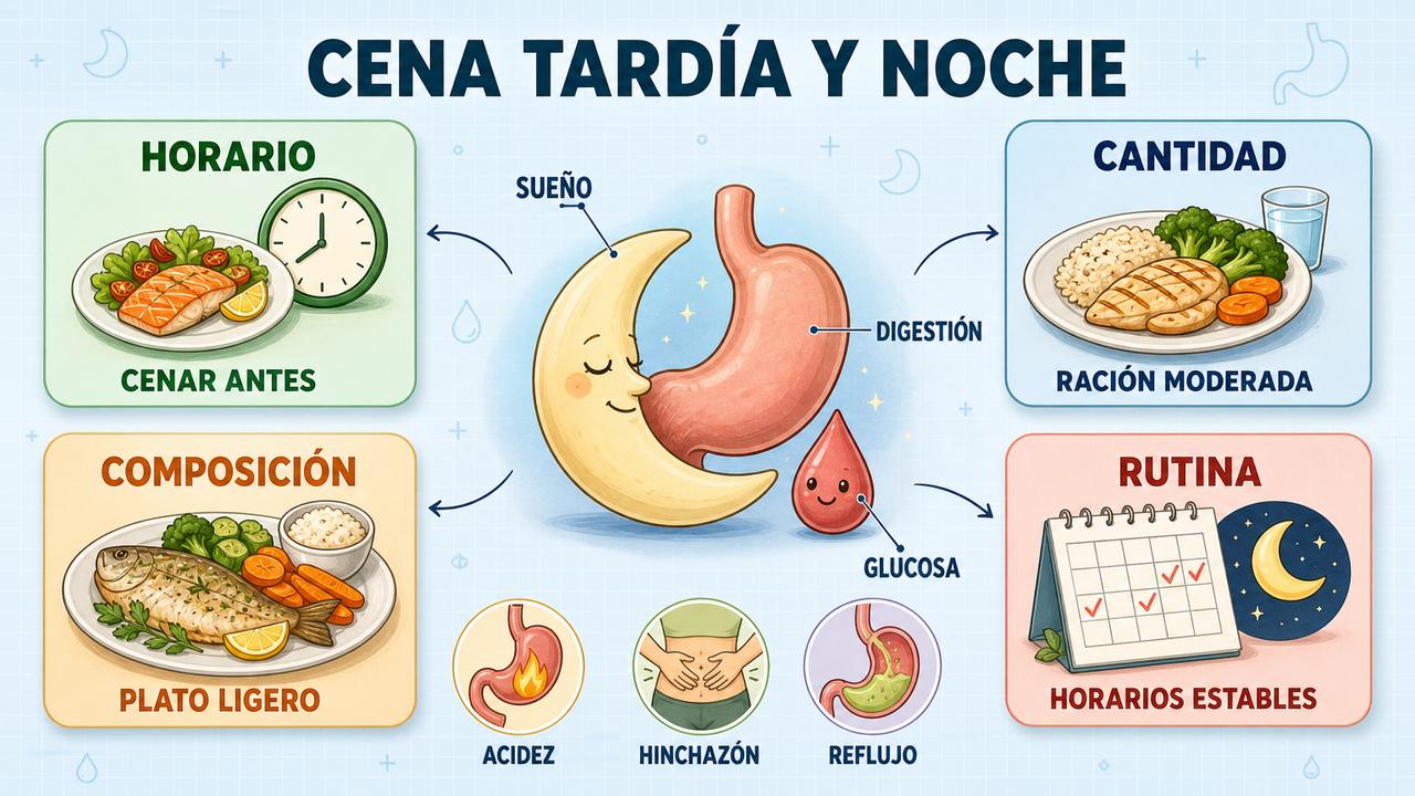 Horario, cantidad, composición y rutina ayudan a cenar sin perjudicar la noche.