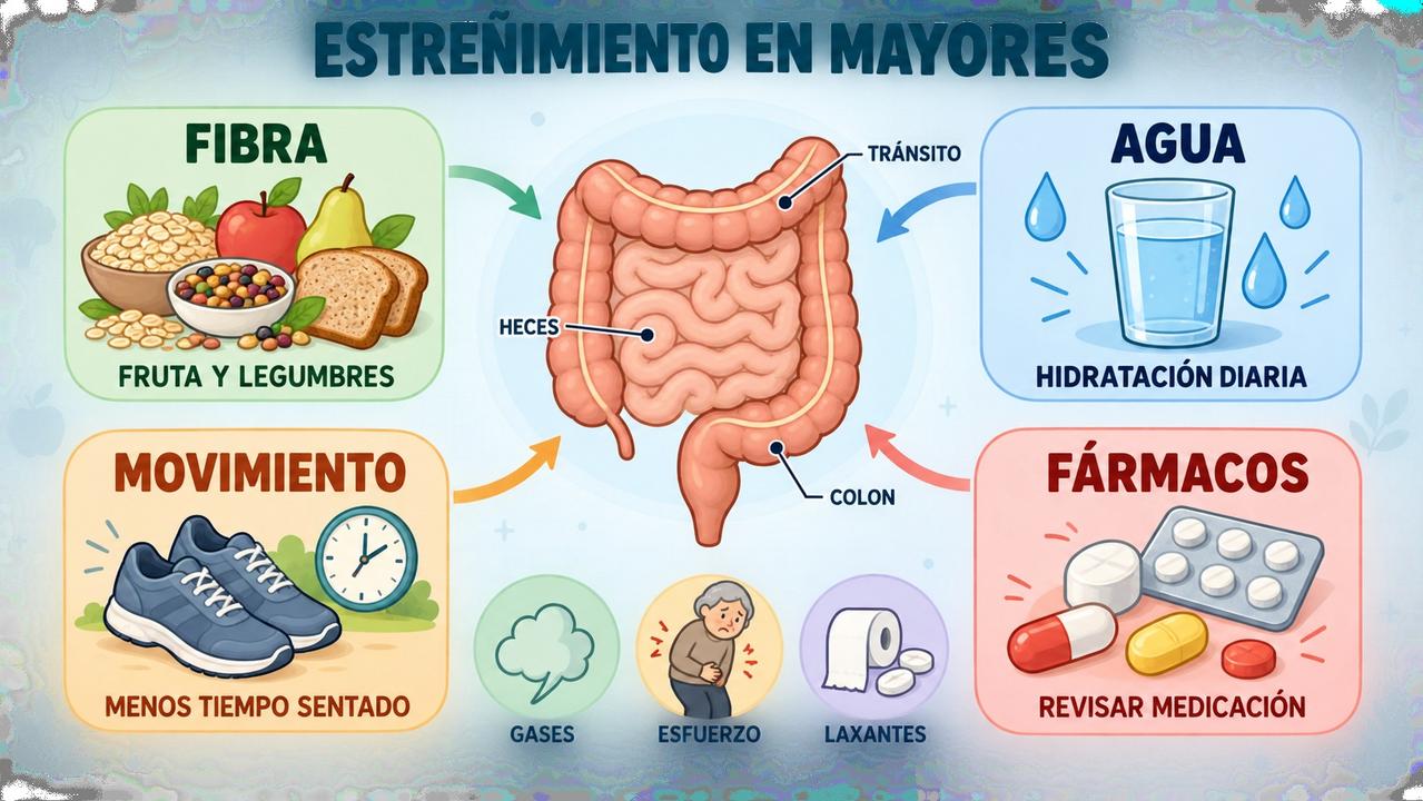 Fibra, agua, movimiento y fármacos explican mejor el estreñimiento con la edad.