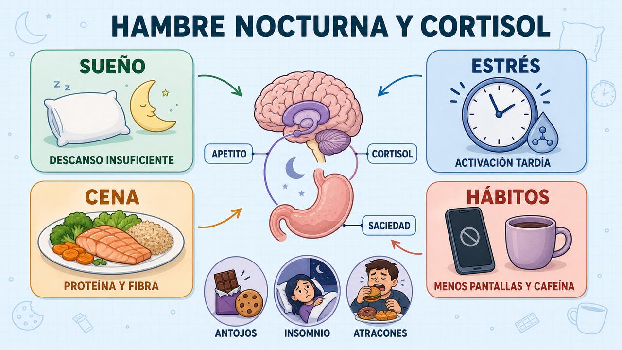 Sueño, estrés, cena y hábitos explican gran parte del apetito nocturno.