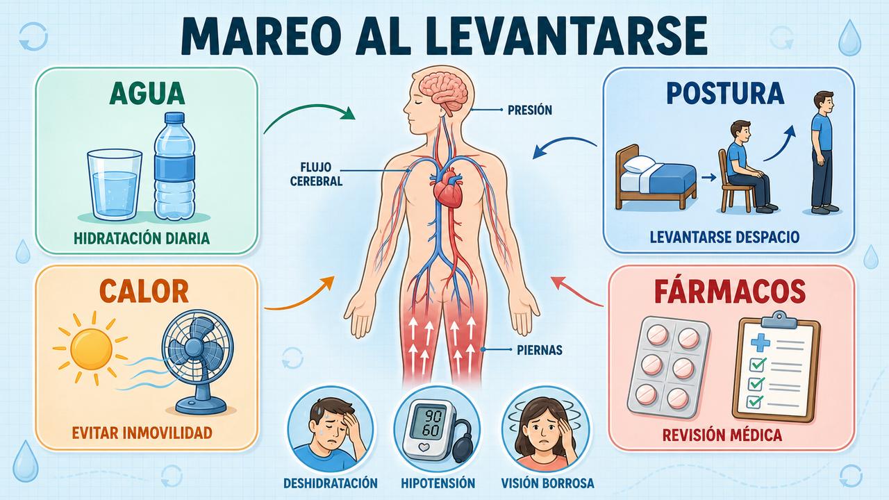 Agua, postura, calor y fármacos influyen en los episodios de mareo.
