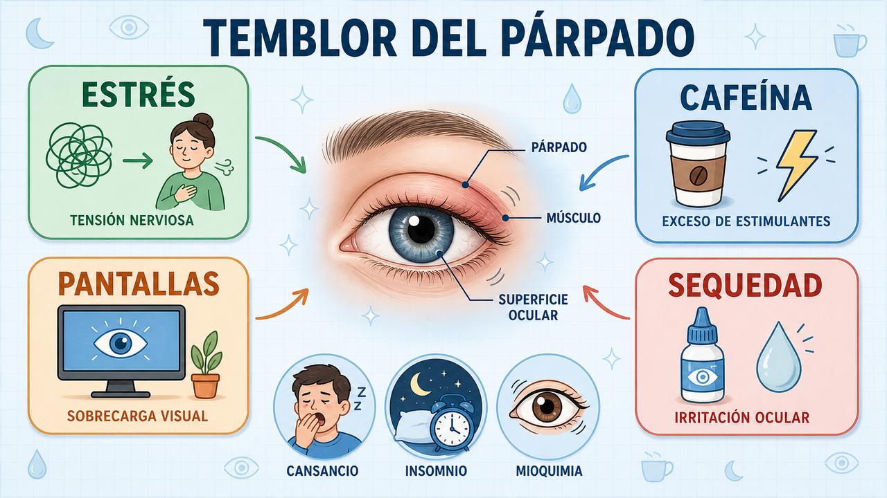 Estrés, cafeína, pantallas y sequedad ocular explican muchos casos de mioquimia.