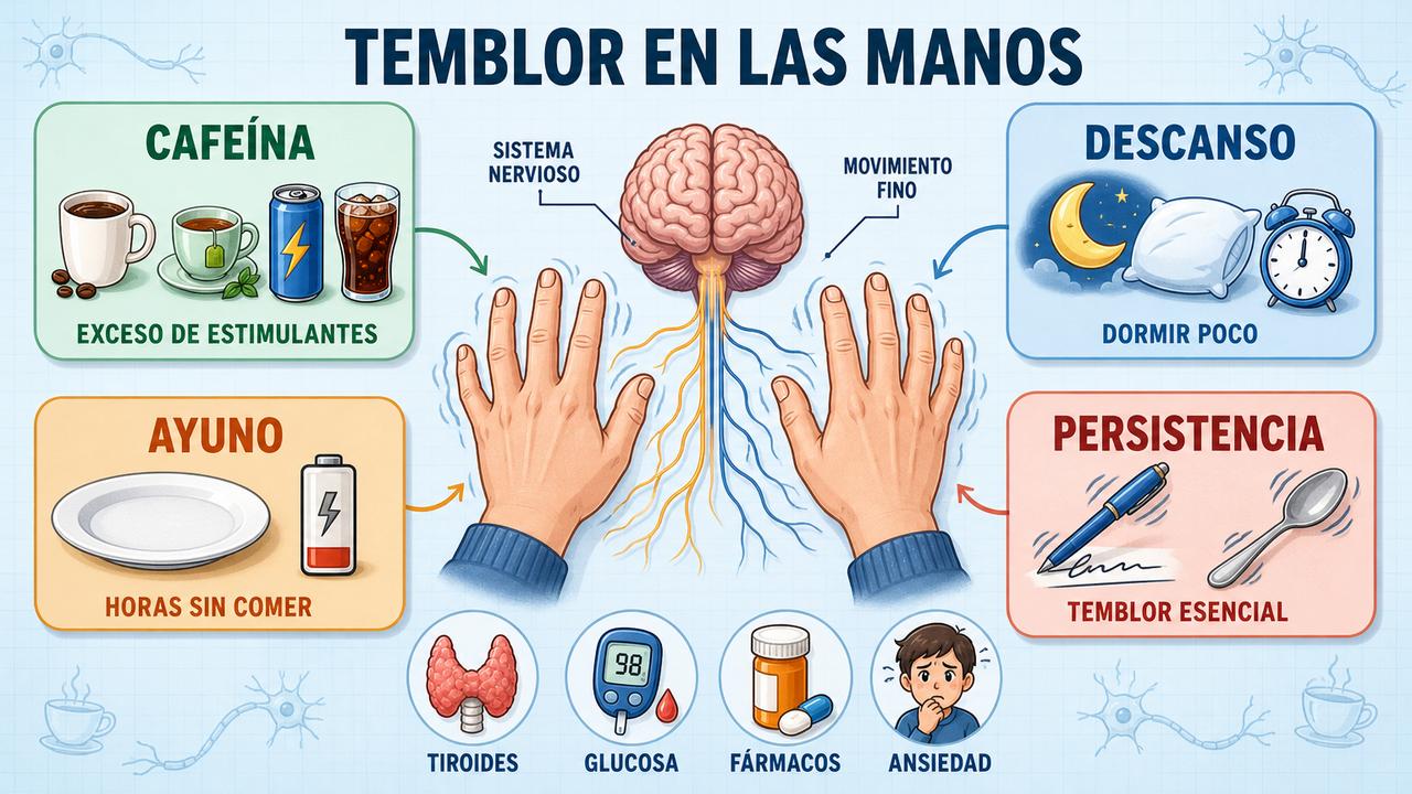 Cafeína, descanso, ayuno y persistencia orientan las causas del temblor.