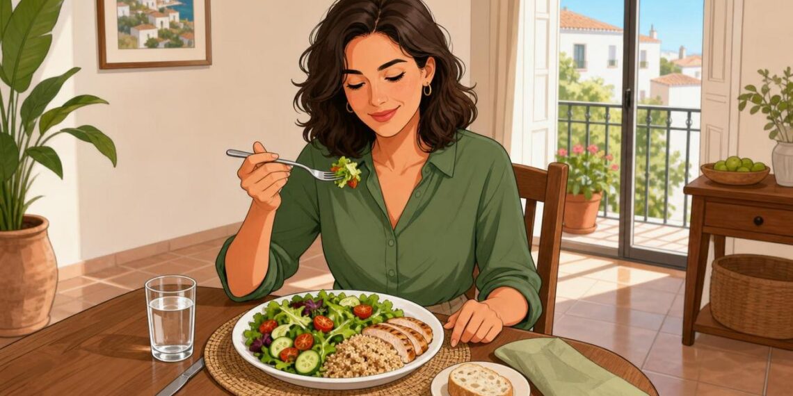 Empezar el plato por verduras puede suavizar los picos de glucosa.