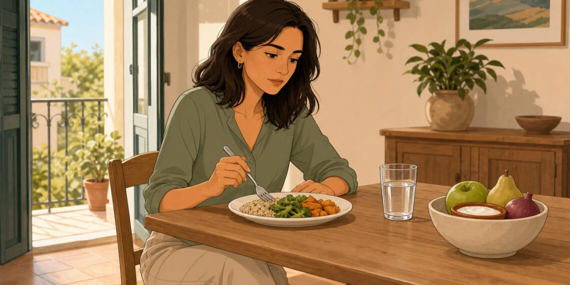 Comer demasiado rápido puede agravar la hinchazón abdominal tras las comidas.