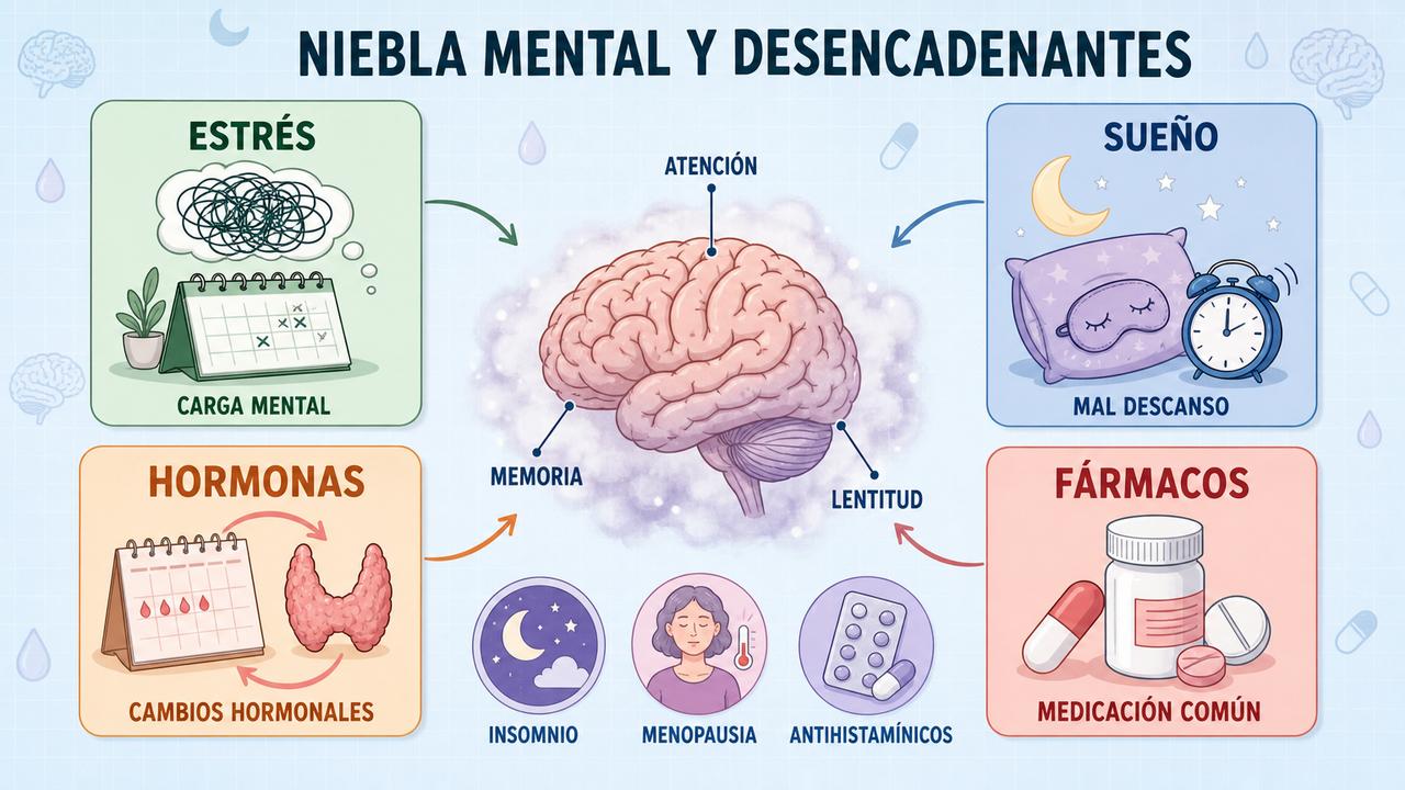 Estrés, mal descanso, hormonas y fármacos influyen en la claridad mental.