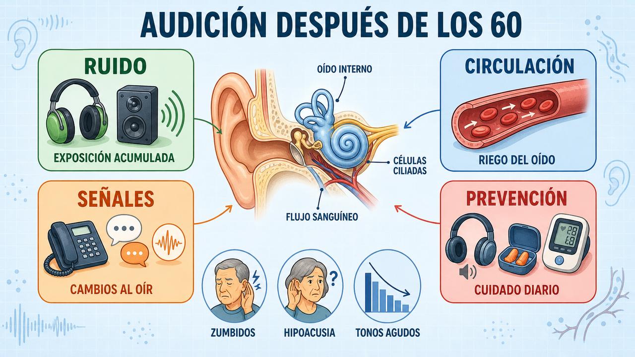 Ruido, circulación, señales y prevención resumen los pilares del cuidado auditivo.