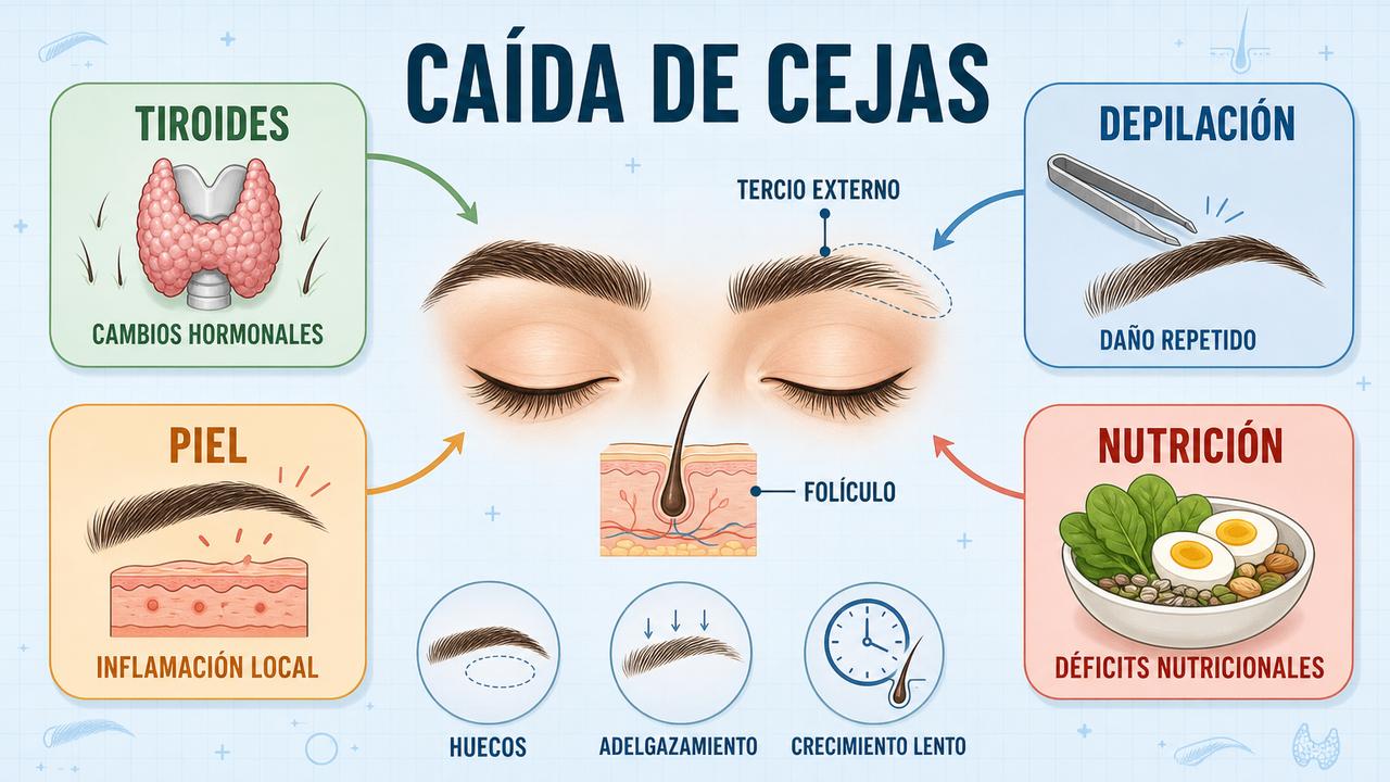 Tiroides, depilación, inflamación y nutrición influyen en la densidad de las cejas.