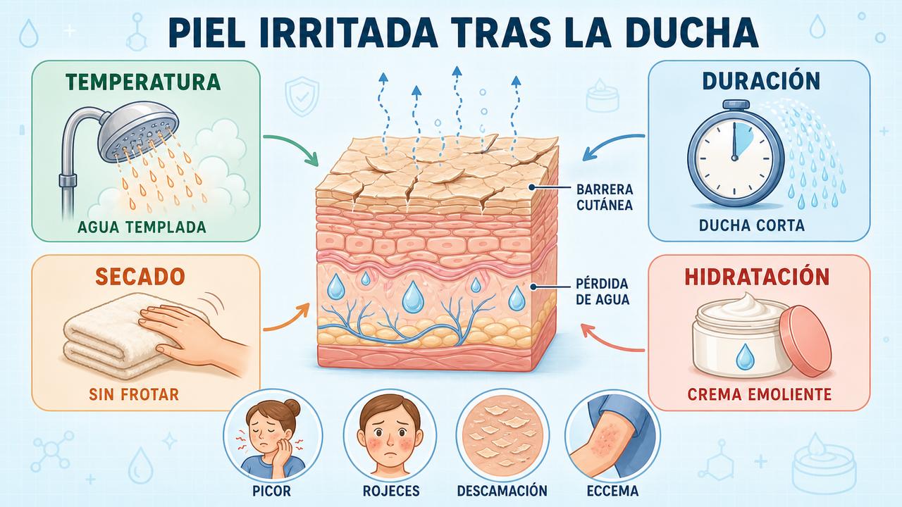 Temperatura, duración, secado e hidratación ayudan a proteger la barrera cutánea.