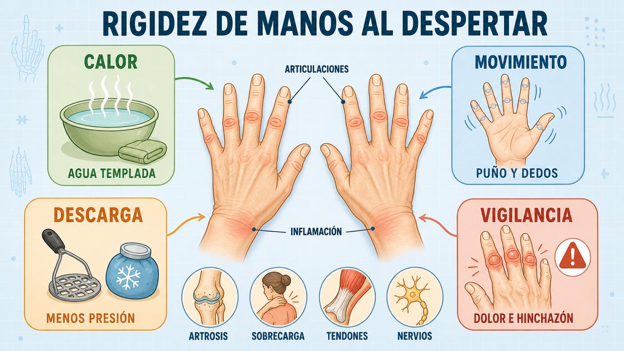 Calor, movimiento, descarga y vigilancia ayudan a aliviar la rigidez.