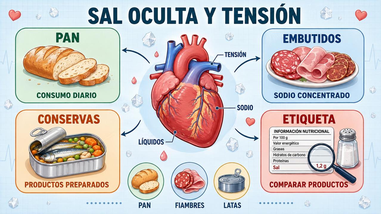 Pan, embutidos, conservas y etiquetas concentran la sal oculta diaria.