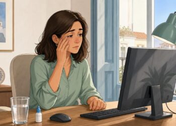 La fatiga visual vespertina puede deberse a sequedad ocular y mala iluminación.