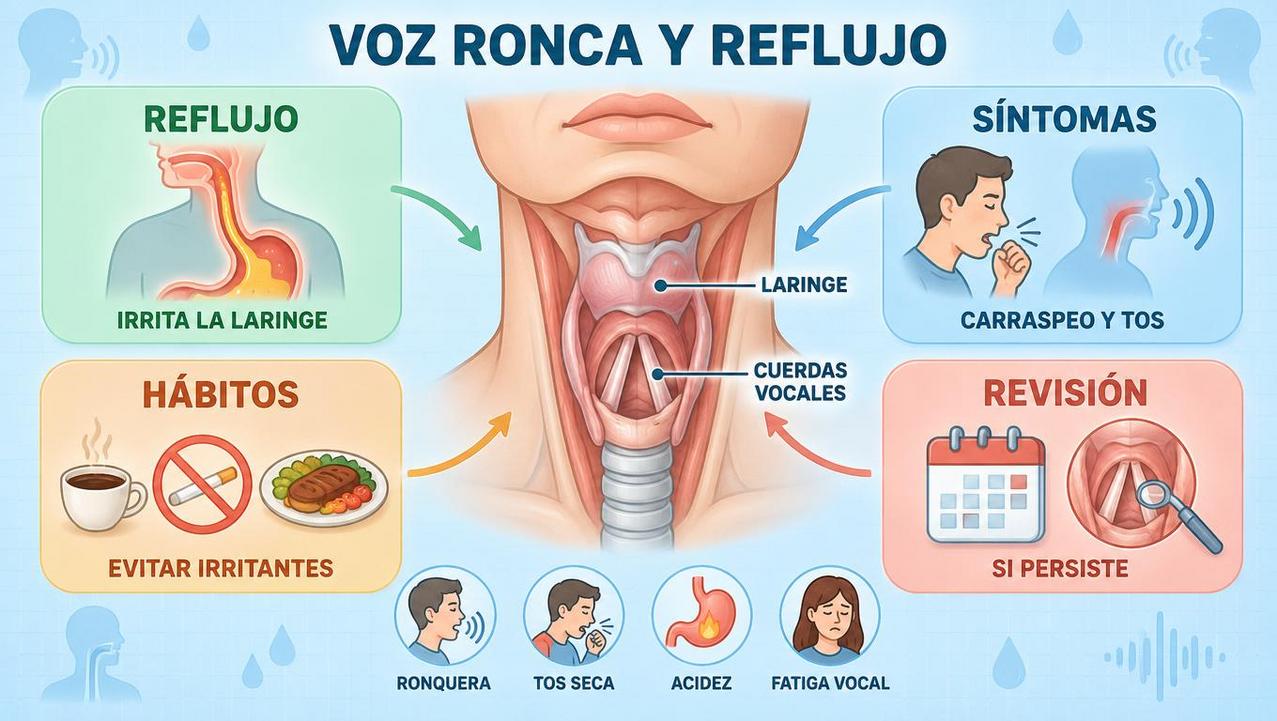 Reflujo, síntomas, hábitos y revisión médica resumen las claves de la disfonía.