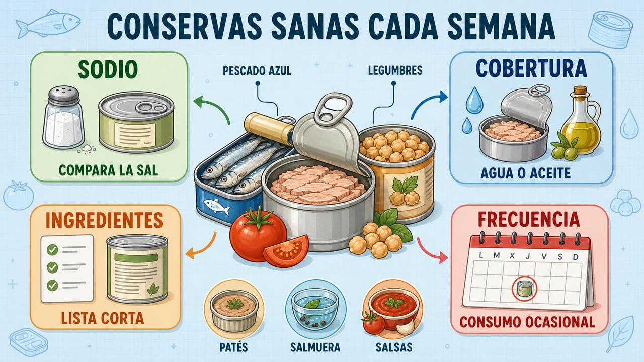 Sodio, cobertura, ingredientes y frecuencia orientan una mejor elección de conservas.