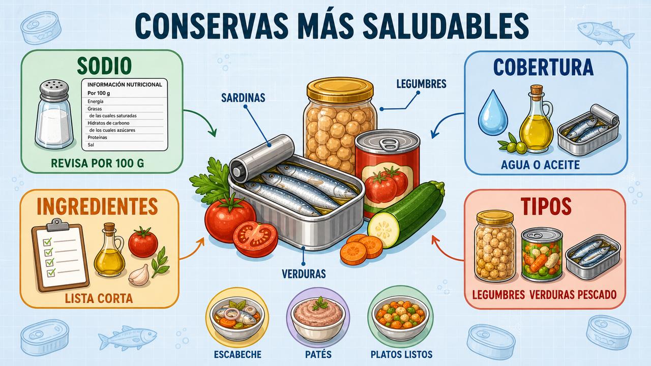 Sodio, cobertura, ingredientes y tipo de conserva marcan las opciones más saludables.