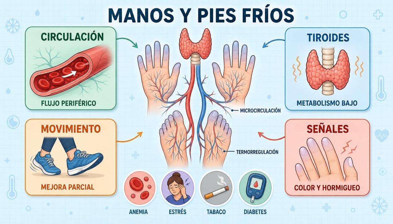 Circulación, tiroides, movimiento y señales clave explican el frío persistente.