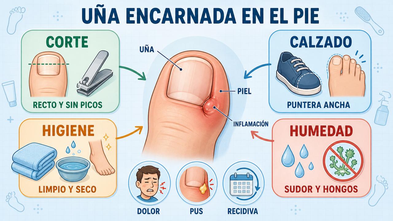Corte recto, calzado amplio, higiene y control de humedad previenen recaídas.