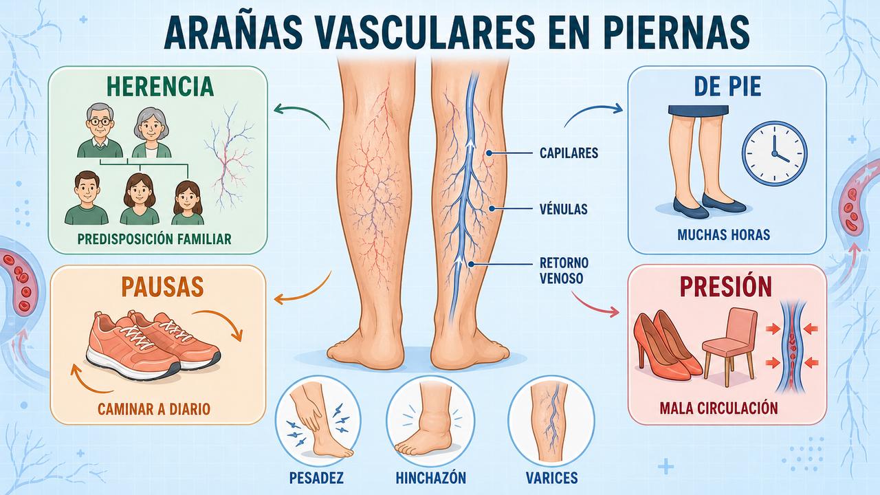 Herencia, bipedestación, pausas y presión influyen en las venitas visibles.