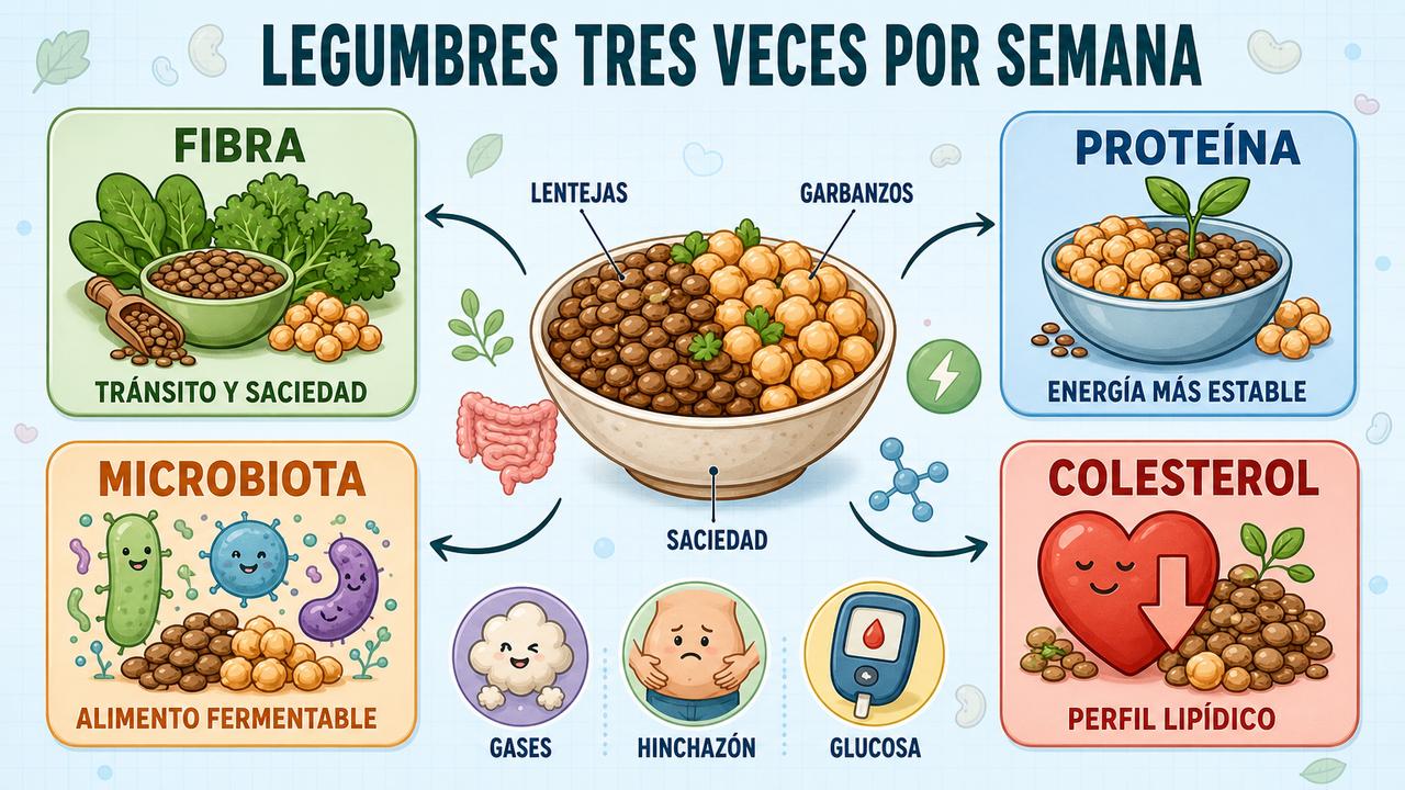 Fibra, proteína, microbiota y colesterol resumen los efectos clave de las legumbres.