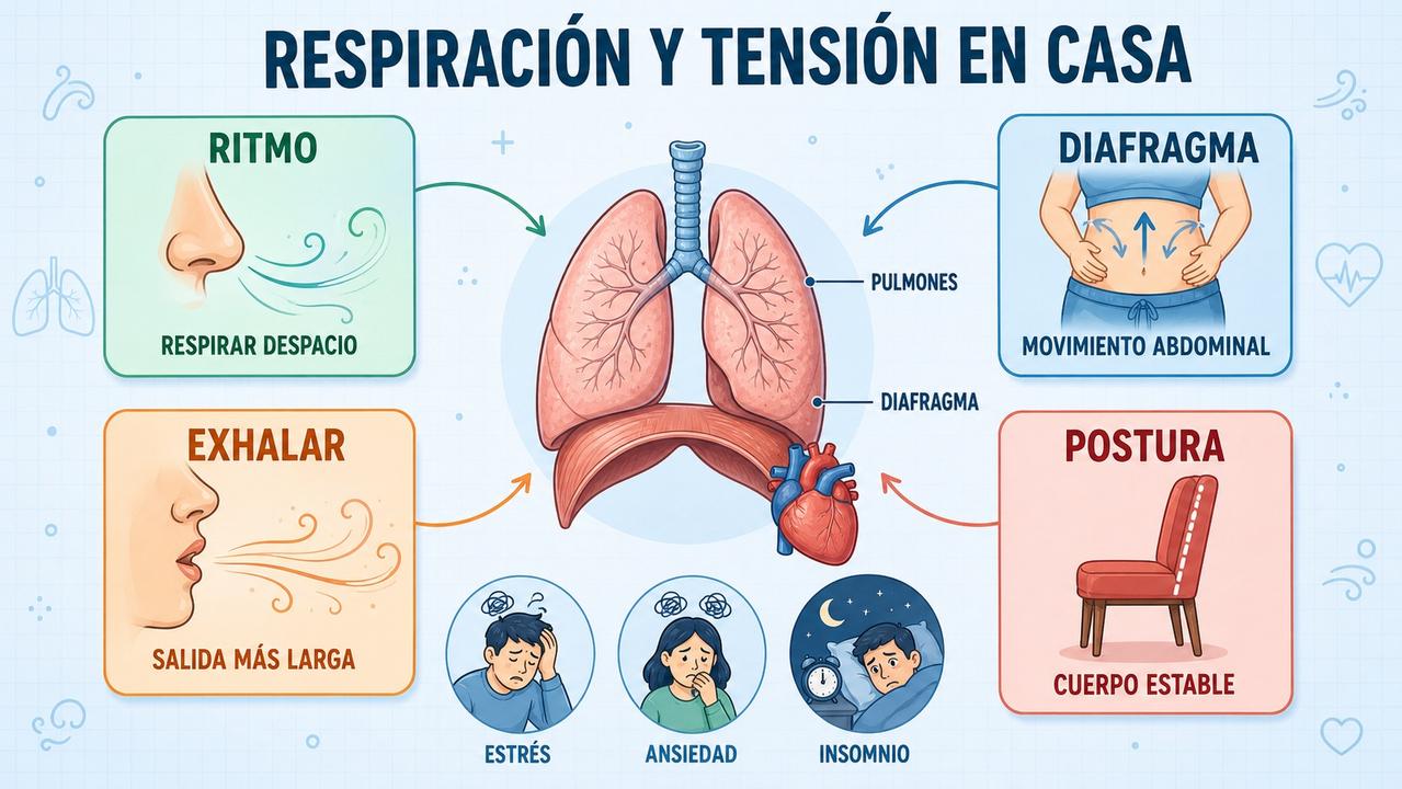 Ritmo, diafragma, exhalación y postura sostienen una respiración más calmante.