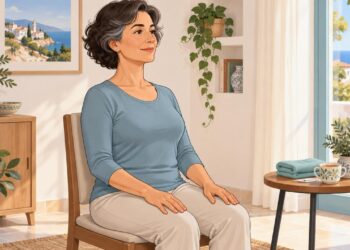 Ejercicio suave de retracción cervical para aliviar tensión y ganar movilidad.