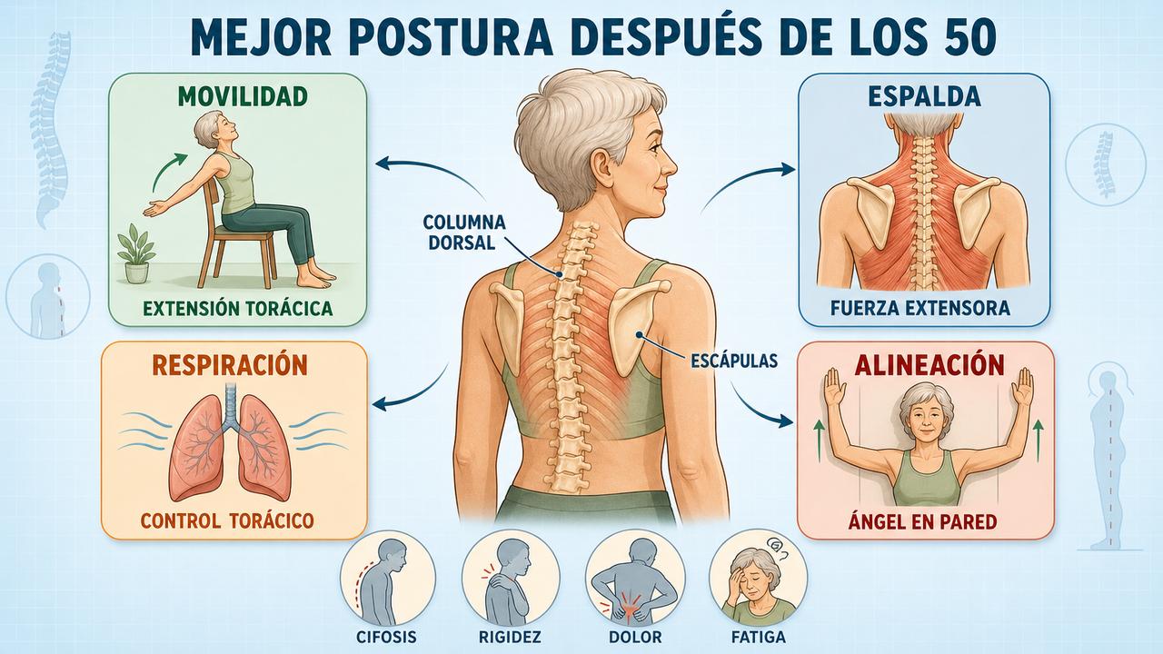 Movilidad, fuerza, respiración y alineación sostienen una mejor postura corporal.