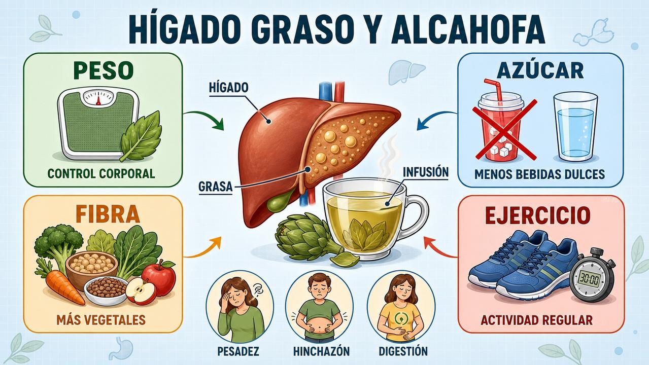 Peso, menos azúcar, fibra y ejercicio acompañan mejor al hígado graso.
