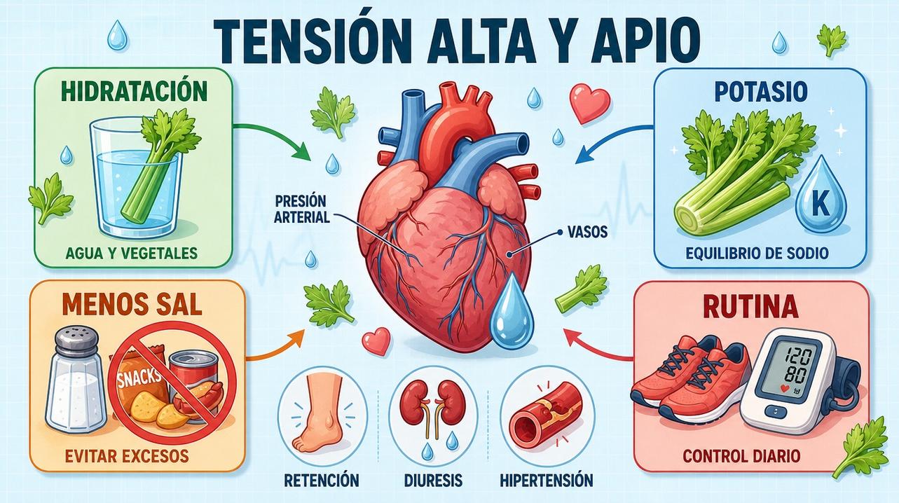 Hidratación, potasio, menos sal y rutina para controlar mejor la presión.